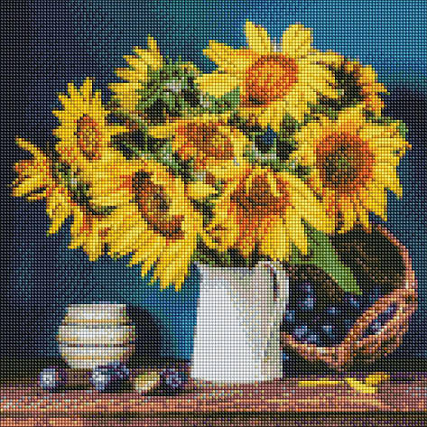 Алмазна мозаїка AMO7417 Яскраві соняшники, 40x40см Ideyka на підрамнику, фото 1