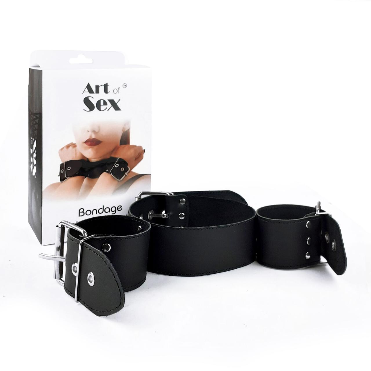 Нашийник з наручниками з натуральної шкіри Art of Sex — Bondage Collar with Handcuffs 777Store.com.ua, фото 1