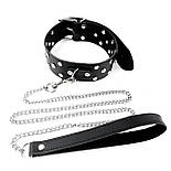 Нашийник із повідцем із натуральної шкіри із заклепками Art of Sex — Jenna Collar with Leash, чорний, фото 2