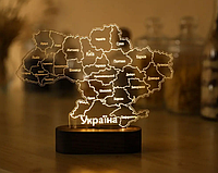 Светильник в форме украины деревянный патриотический ночник деревянная карта украины с подсветкой 18*13 см