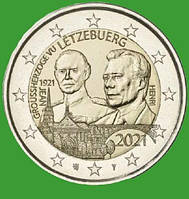 Люксембург 2 євро 2021 р. 100 років від дня народження Великогощика Жана ( рельєф). UNC