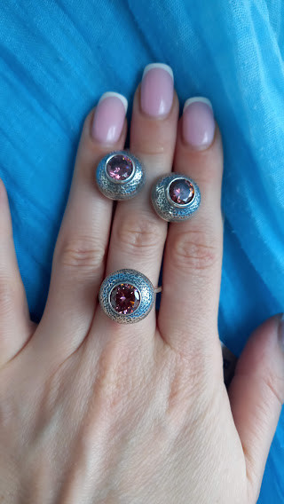 Срібний комплект із родонатим нано, фото 1