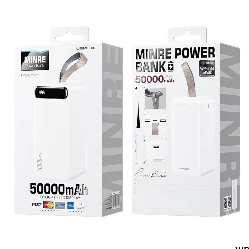 Портативные батареи | Power Bank 50000mAh WK Minre Digital Display WP-283 2xUSB 5V*2.1A Li-Pol Белый Пластик Универсальная батарея Фонарик Индикатор уровня заряда micro USB Type-C USBx2 От