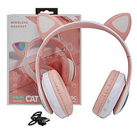 Беспроводные наушники с подсветкой CATear VZV-28M, Розовые / Bluetooth наушники кошачьи ушки