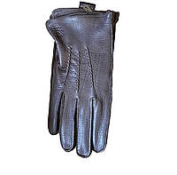 Перчатки кожаные мужские темно-коричневые из натуральной кожи оленя люкс качества на шерстяной подкладке