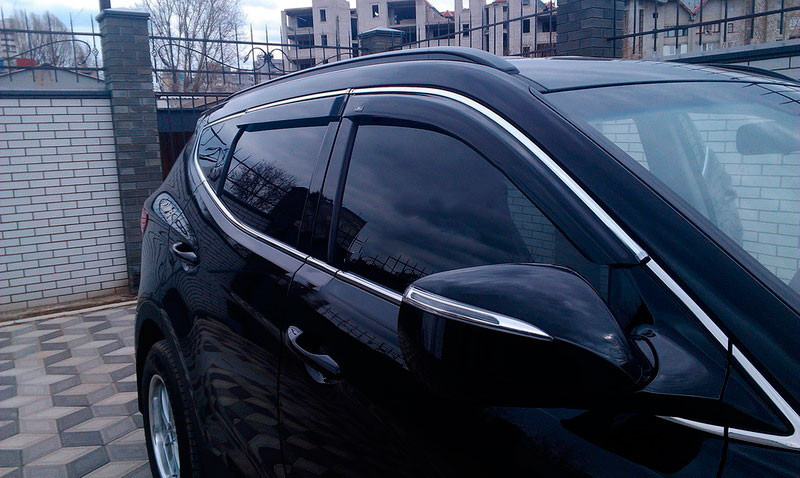 Дефлектори вікон (вітровики) Hyundai Santa Fe 2013- LWB З Хром молдингом (Хюндай Санта Фе) HY45-M