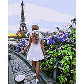 Картина за номерами Strateg ПРЕМІУМ Прогулянка по Парижу з лаком і рівнем 30х40 см (SS-6561)