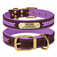 Ошейник кожаный для собаки с гравировкой и подкладкой Коричнево-Фиолетовый