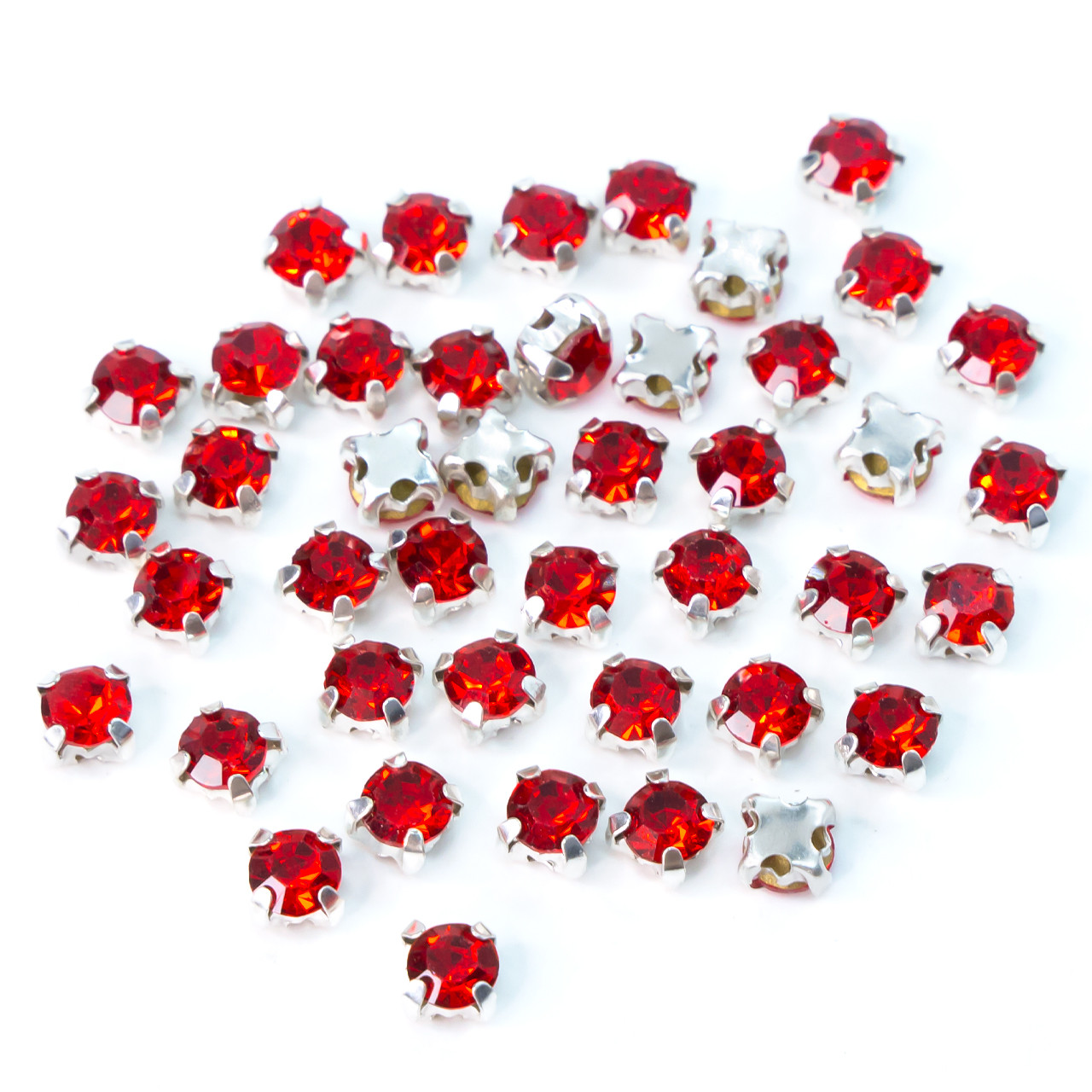 Купить Стразы в цапах пришивные Круглые, размер 4мм, цвет Красный, 60шт ...