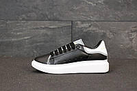 Женские кроссовки Alexander McQueen Low Black White Reflective Александр Маквин