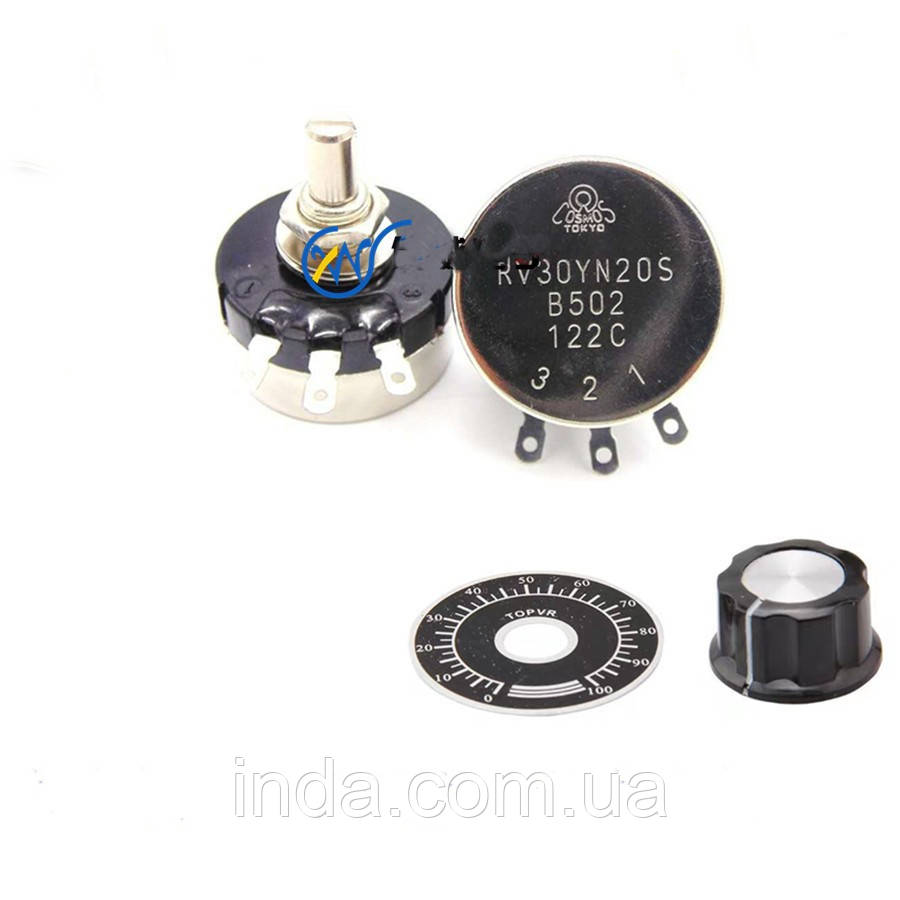 Резистор із ручкою та шкалою Потенціометр RV30YN 20S B103 (10 кОм) RV30YN20F