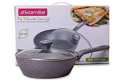 Сковорода антипригарна Kamille 240 мм Granite глибока з кришкою (4275GR)