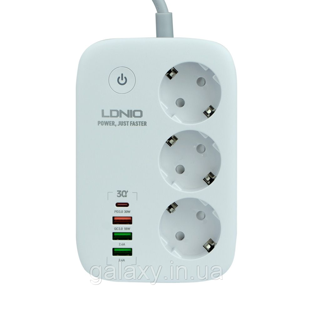Подовжувач LDNIO мережевий фільтр з WiFi 3 розетки + 3 USB + Type-C PD/QC 2 метри SCW3452 White