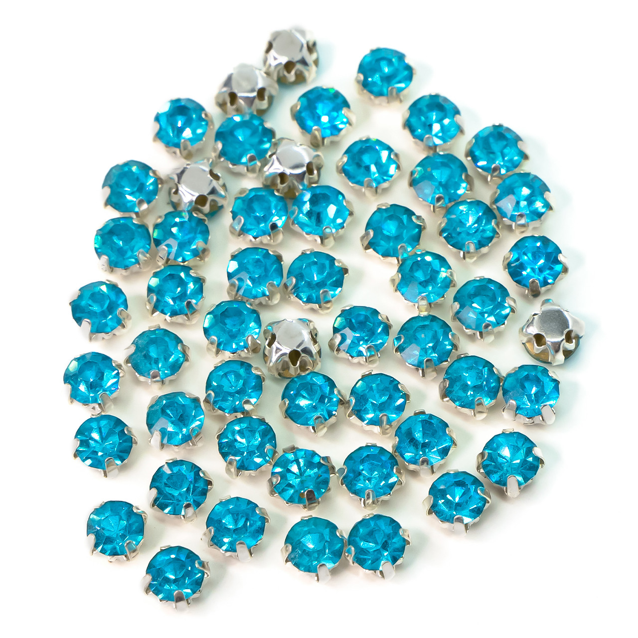 Стрази в оправі пришивні Круглі 4 мм Блакитний 60 шт., фото 1