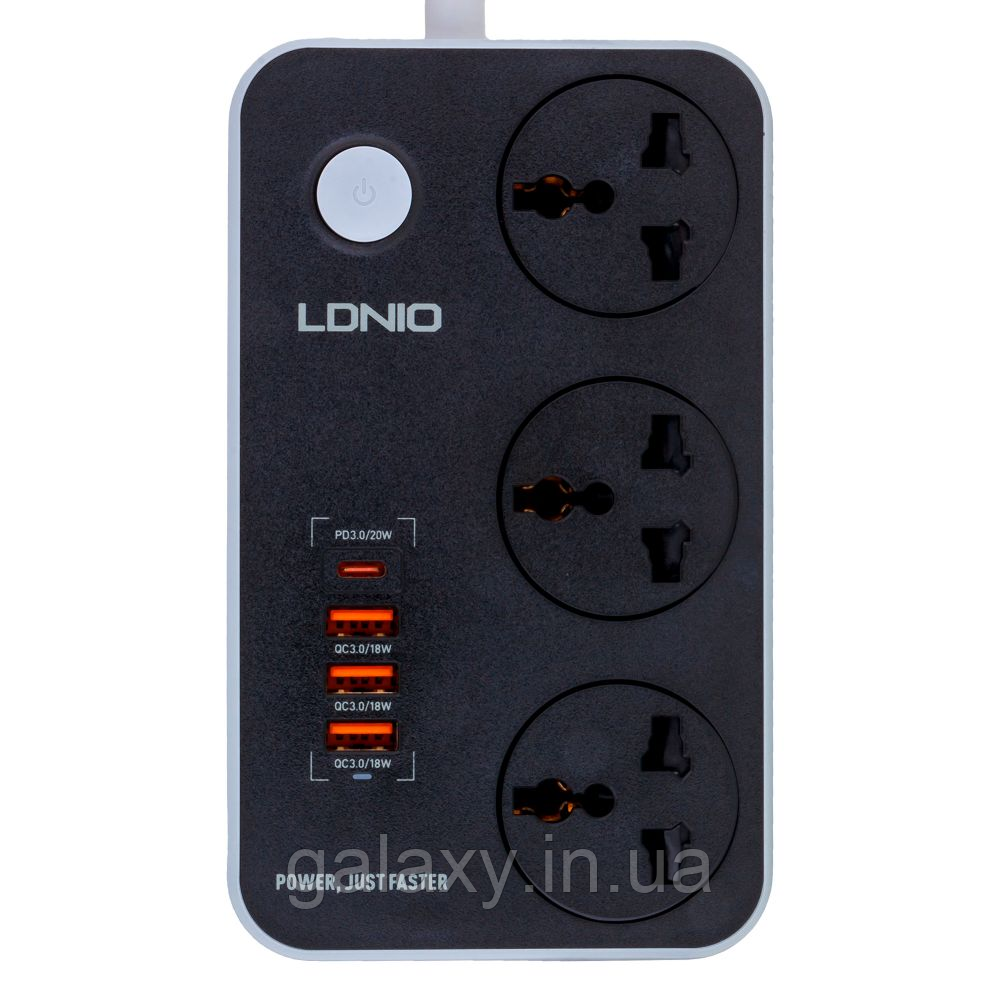 Подовжувач LDNIO 3 розетки + 3 USB QC3.0 + Type-C PD 2м мережевий фільтр SC3412