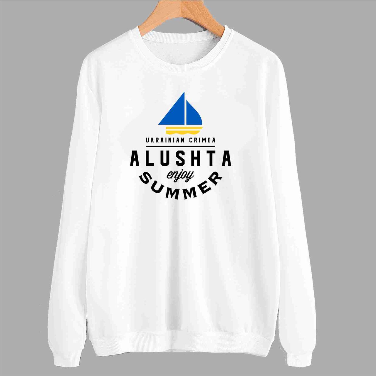 Світшот білий з патріотичним принтом "Ukrainian crimea. Alushta enjoy summer. Український Крим" Push IT