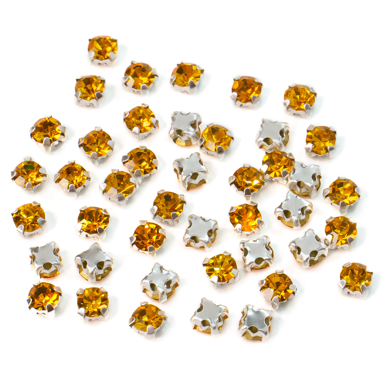 Стрази в оправі пришивні Круглі 4 мм Жовтий 60 шт., фото 1