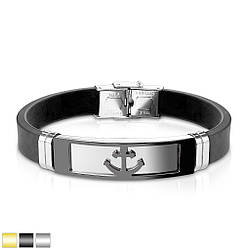 Чоловічий браслет з якорем з каучуку із сталі