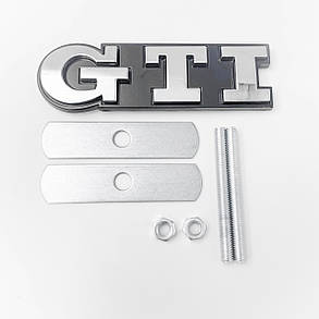 Передня емблема, значок решітки радіатора GTI VW (Фольцваген) 93x26 мм Чорний хром обідок, фото 3