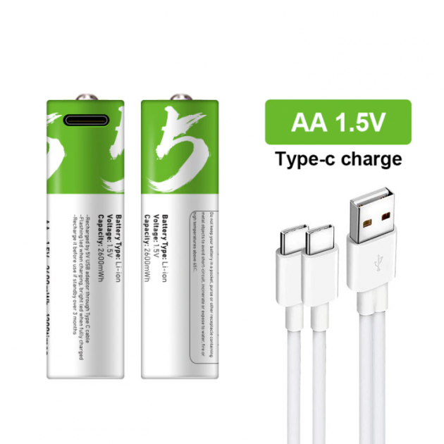 Акумулятори Smartools (пальчикові) АA 2600Mah 1.5V із зарядкою Type-C — блістер (2 шт.) + кабель Type-C