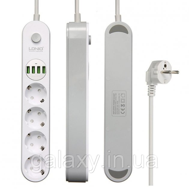 Мережевий подовжувач LDNIO 4 розетки + 4 USB 2 метри SE4432 білий