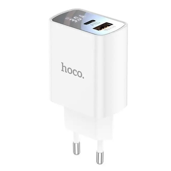 Usb зарядка з дисплеем HOCO DC27 USB Type-C 20W 3A PD QC біла, фото 1