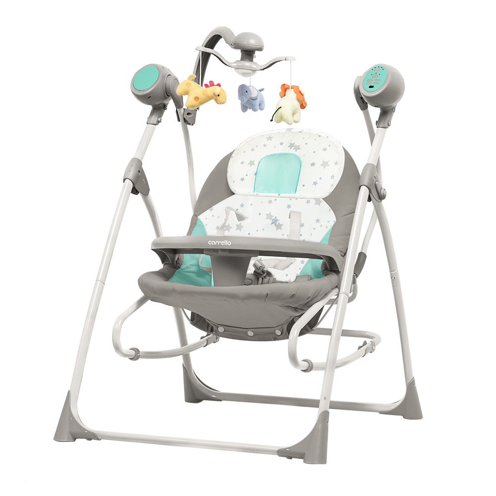 Электронные качели шезлонг для младенцев 3 в 1 CARRELLO Nanny Azure Star с каруселью и музыкой и пультом - фото 1 - id-p1738214723
