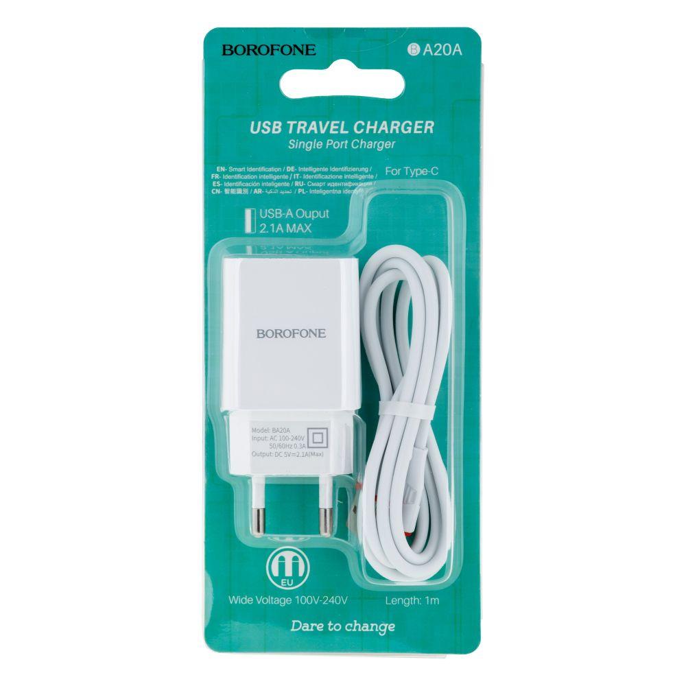 Мережевий зарядний пристрій BA20A Type-C 1USB 2.1A (білий) Арт.39500 BOROFONE