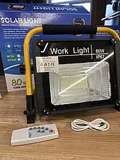 Прожектор акумуляторний 80W Solar Light W744 портативний 8000 mAh із сонячною панеллю USB IP67, фото 5