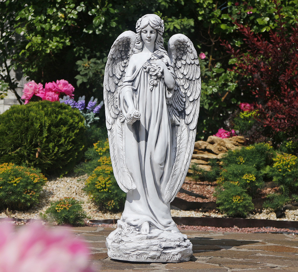 Садова фігура Ангел з трояндою 76х31х28 см