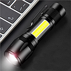 Ліхтар ручний акумуляторний з USB-зарядкою, бічним світлом та ZOOM HB-513-XPE+COB / Потужний ліхтарик тактичний, фото 2