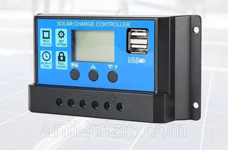 Контролер заряду акумуляторів PU1024 10 А, ДВА роз'єму USB