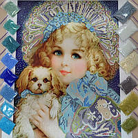 НИК-1369 Девочка с собачкой, набор для вышивки бисером картины