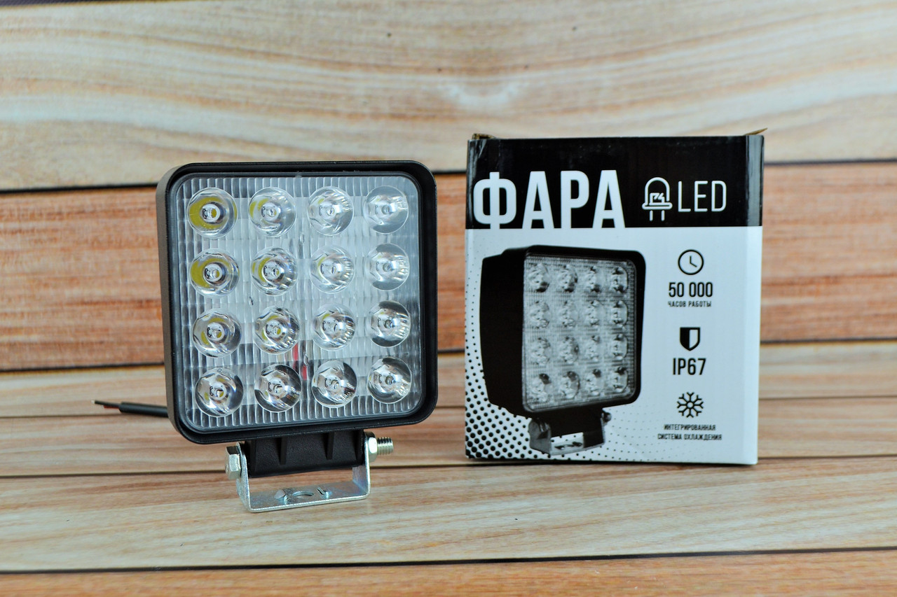 Світлодіодна LED-фара робоча 48 Вт, (3 Вт*16ламп) (товщина радіатора 40 мм), фото 1