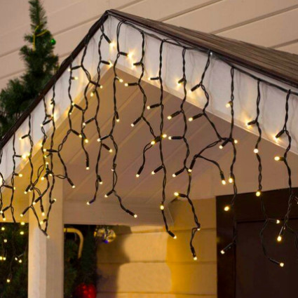🔥Хіт! Гірлянда Вулична Бахрома LED 120 л Теплий білий, 500х50 см, чорн дріт, перехідник (1445-07)
