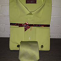 Салатова чоловіча сорочка з краваткою під запонку BENDU (розмір від 39 до 45)
