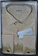 Мужская золотистая рубашка под запонку CALIENTE (размер 39)