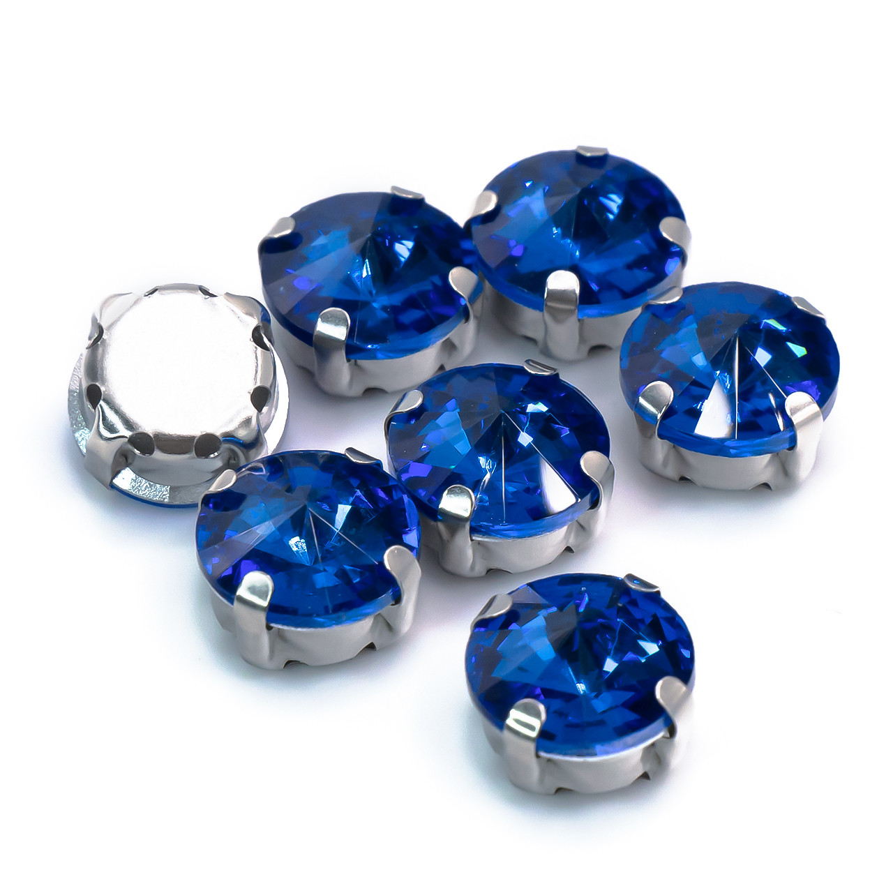 Стрази в оправі пришивні Круглі 10 мм Синій 10 шт., фото 1