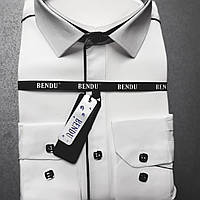 Белая стрейчевая приталенная с черной отделкой рубашка BENDU (размер L, XXL) S