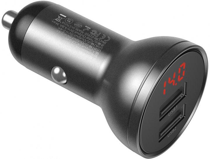 Автомобільний зарядний пристрій Baseus CCBX-0G Display Dual USB 4.8A 24W Grey