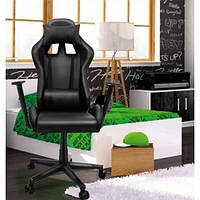 Игровое кресло Bonro Elite черное геймерское компьютерное с регулируемыми подлокотниками до 120 кг