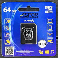 Карта пам`яті Aspor MicroSDHC 64GB UHS-III (Class 10) + SD adapter