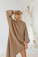 Объемный женский асимметричный свитер цвета кэмел, оверсайз 42-52