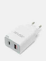 Мережевий зарядний пристрій Aspor A826 PD 20W + QC Fast Charger + USB кабель Type-C- білий