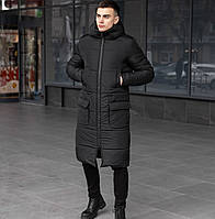 Зимняя куртка мужская парка теплая черная| Куртка-пальто мужская зимняя длинная с капюшоном. Живое фото