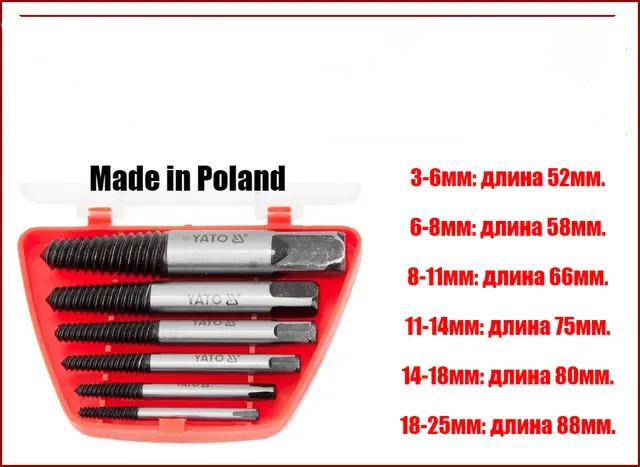 Набір екстракторів для зламаних болтів Yato YT-0590