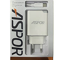 Мережевий зарядний пристрій Aspor A822 Fast Charger (18W QC3.0 1USB/3A) + USB кабель Type-C- білий