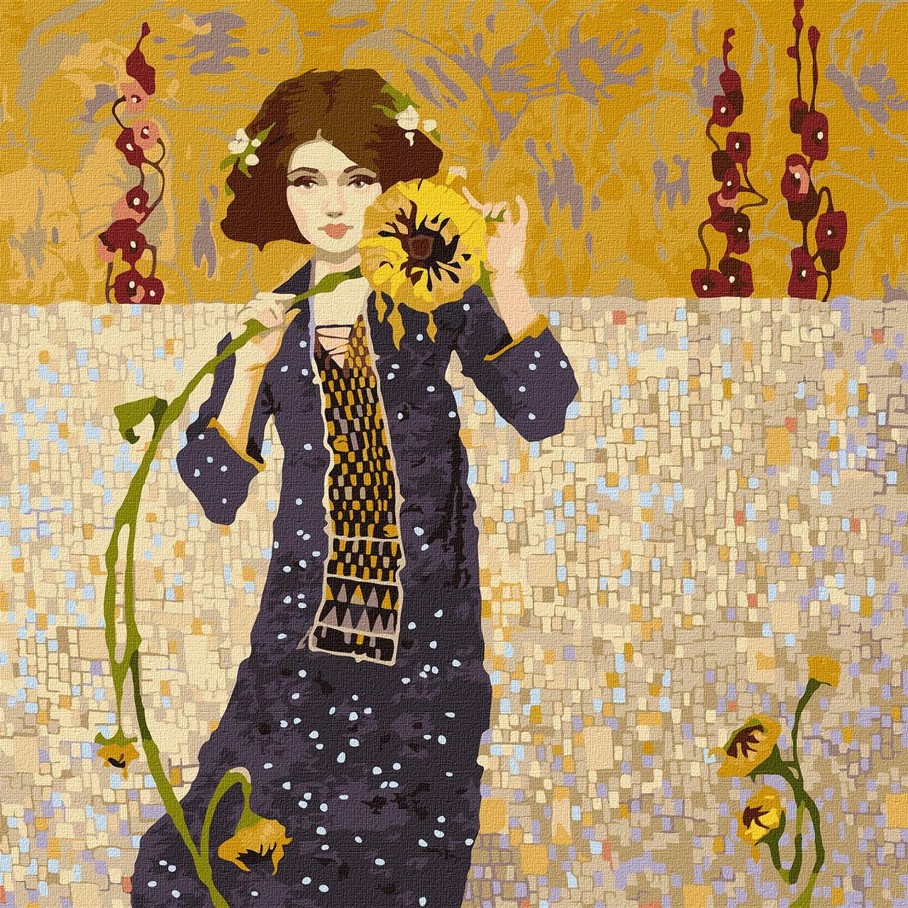 Картина за номерами "Дівчина з соняшником" 40*40 см Ідейка KHO 2610