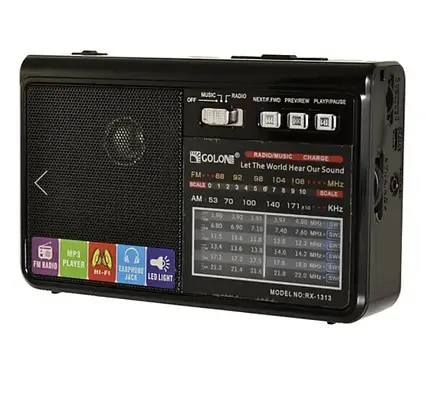 Радіоприймач Golon RX-1313 /Вбудований акумулятор/FM/AM/SW/USB/Ліхтарик/, фото 1