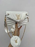 Сумка женская белая кожаная Луи Виттон Брендовая сумочка Louis Vuitton через плечо с кошельком на ремешке